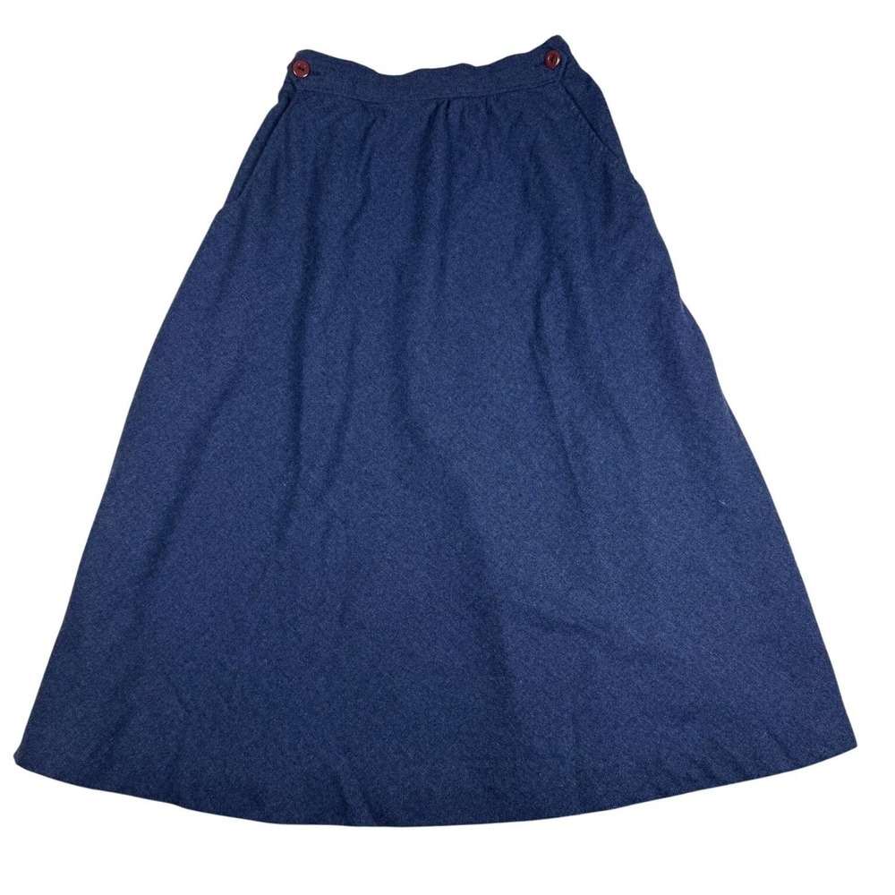 Vintage 70s Union Made Navy Blue‎ Small A-Line Midi Skirt Academia Cottagecore